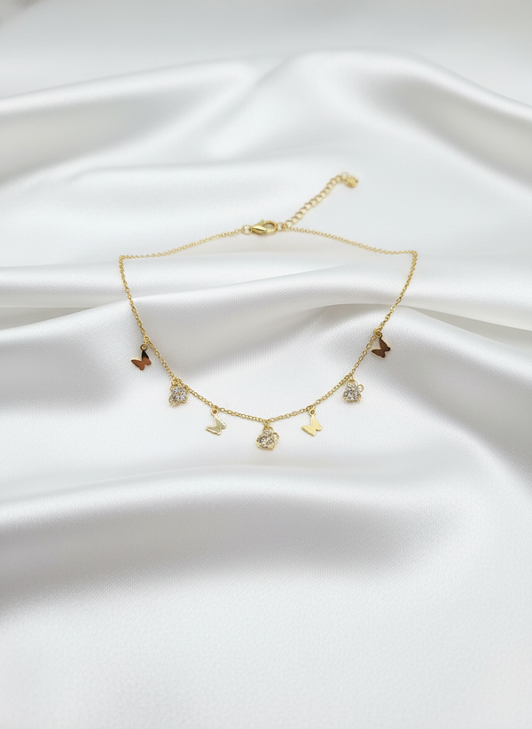Butterfly and Flower Charm Necklace