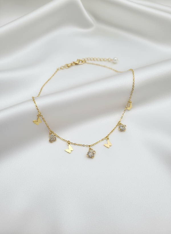 Butterfly and Flower Charm Necklace