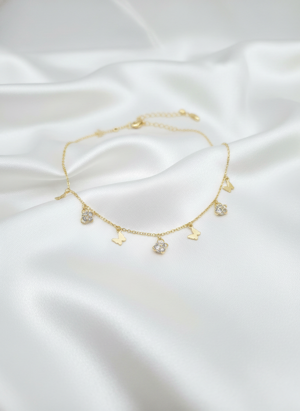 Butterfly and Flower Charm Necklace